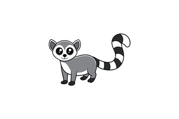 Cute cartoon lemur with striped ringed tail vector art illustration © raton