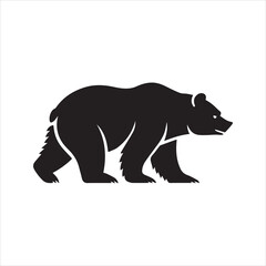 Walking bear silhouette, side profile. Wild grizzly or brown bear vector graphic icon isolated on a white background