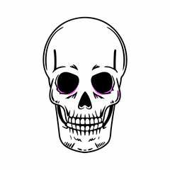 Illustration of a skull with black eyes and white teeth