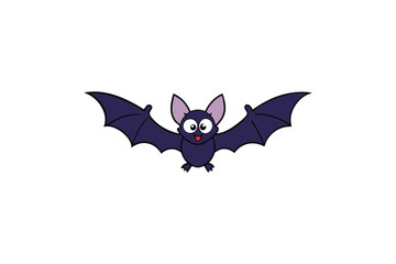 Funny cartoon bat with open wings flying high vector art illustration