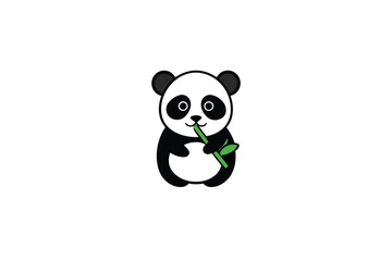 Funny cartoon panda chewing bamboo peacefully vector art illustration