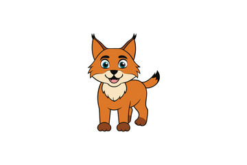 Happy cartoon lynx with pointy tufted ears vector art illustration