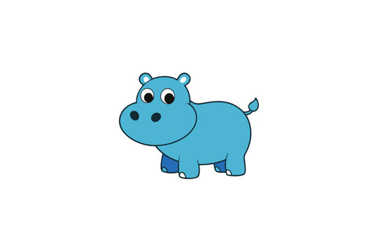 Happy cartoon hippo in jungle water scene vector art illustration