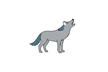 Wild cartoon wolf howling under full moon vector art illustration
