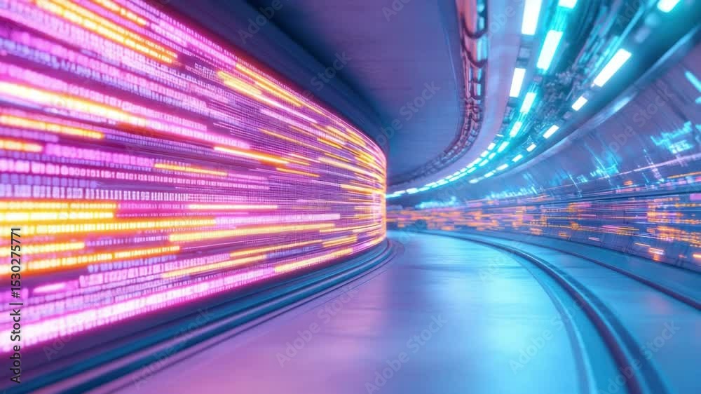 Poster dynamic data flow: a visually arresting image portrays a data stream surging through a futuristic tu