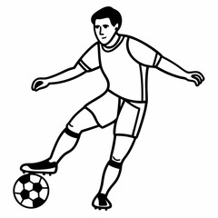 A young Iranian man kicking a soccer ball is wearing a soccer uniform.