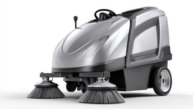 Gray floor cleaning vehicle, front view
