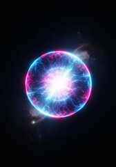 Celestial Energy Sphere - Vibrant pink and blue energy sphere glowing brightly against a dark space background