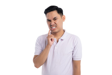 Young Asian man touching cheek with pain expression suffering from toothache isolated on transparent background