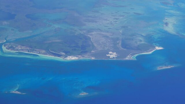 Aerial shot from a commercial airline over Cuba. Approaching the northern coastal resort are of Cayo Guillermo, near Cayo Coco.