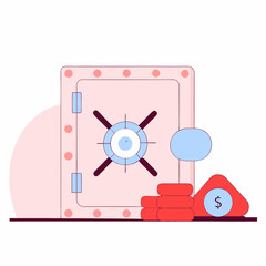 Obraz premium Illustration of a pink safe with money and dollar sign