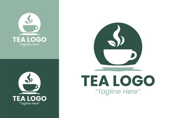 Modern and Clean Tea Cup Logo in Green and White for Tea House Branding