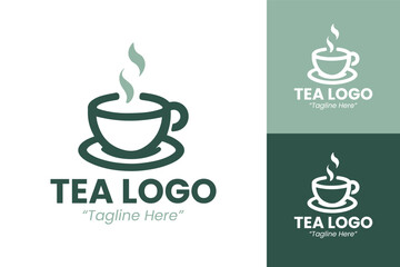 Professional Tea Logo in Green and White with Steam for Tea Brand Identity