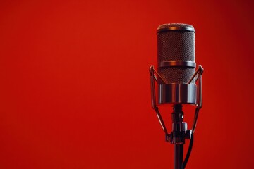 Live music performance studio setting audio recording red background close-up view professional atmosphere