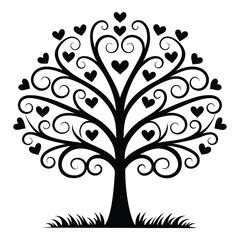 Stylized tree silhouette black and white illustration