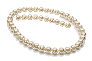 Elegant cream pearl necklace isolated on a white background