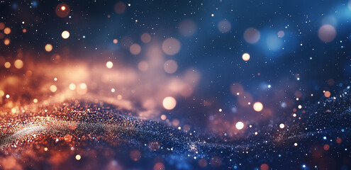 On a dark background, golden - blue light spots interweave, like a dreamy nebula, creating a romantic and mysterious atmosphere, suitable for creative design scenarios.