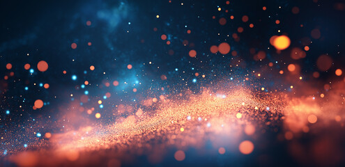On a dark background, blue - orange light spots interweave into bands, like a dreamy nebula, creating a romantic and mysterious atmosphere, suitable for creative design scenarios.