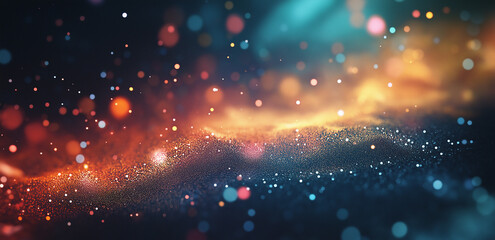 On a dark background, colorful light spots interweave into bands, like a dreamy nebula, creating a romantic and mysterious atmosphere, suitable for creative design scenarios.