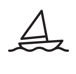  Sailboat Line Icon – Minimalist Sailing Boat on Waves Outline Symbol