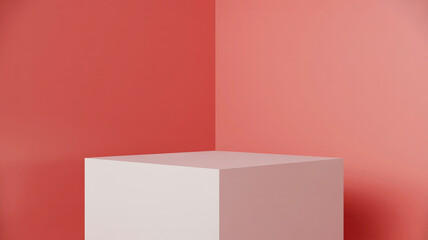 Fototapeta premium Minimalist 3d rendering of a modern podium with pink and red walls for display