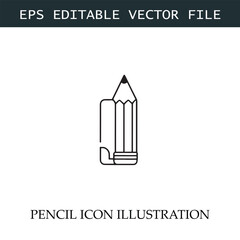 Pencil Icon Black and White Vector Design Image Illustration

