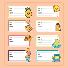 Adorable Summer Themed Stickers for School Supplies. Summer Notebook Labels.