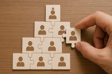 Puzzle Pieces Symbolizing Teamwork and Collaboration in Business Strategy and Growth with Hand Placing Last Piece for Completion