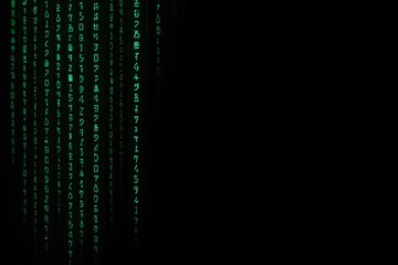 Green Matrix Code Falling in Digital Space with Black Background for Cyber Security, Programming, and Technology Themes