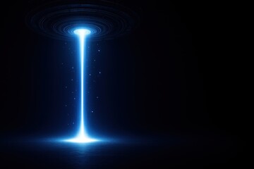 Bright Spiral Light Beam Emanating from Dark Space Creating a Cosmic Vortex Effect with Stars and Particles Glittering in the Darkness
