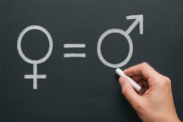 Concept of Gender Equality Explained with Symbols for Female and Male Representation on Chalkboard Background