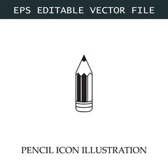 Pencil Icon Black and White Vector Design Image Illustration
