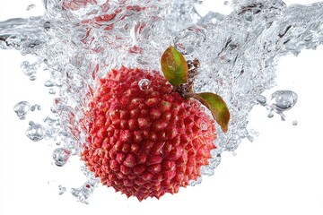 Red fruit splashing in water
