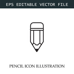 Pencil Icon Black and White Vector Design Image Illustration

