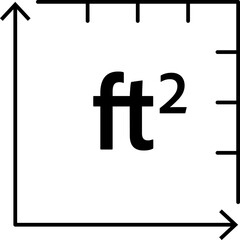 Real estate square feet icon with FT2 symbol. Flat area or space dimension in square feet. Clean linear vector design for property size.