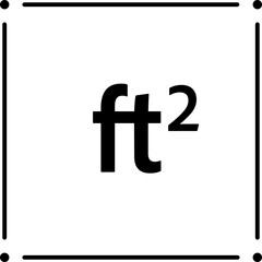 Fototapeta premium Real estate square feet icon with FT2 symbol. Flat area or space dimension in square feet. Clean linear vector design for property size.