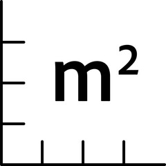 Flat surface measuring symbol with M2 sign. Square meter icon representing land, real estate, room, or house size. Clean linear vector design.