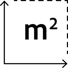 Flat surface measuring symbol with M2 sign. Square meter icon representing land, real estate, room, or house size. Clean linear vector design.