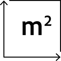 Flat surface measuring symbol with M2 sign. Square meter icon representing land, real estate, room, or house size. Clean linear vector design.