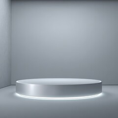 Empty, gray, round podium with light