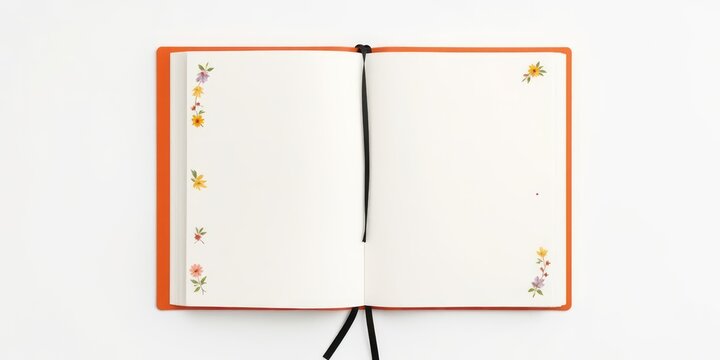 Beautifully decorated open journal with blank white pages and delicate floral watercolor accents, ready for new ideas, personal reflections, and creative writing.