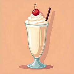 Creamy Vanilla milkshake with cherry and straw