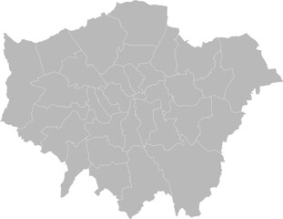 Greater London, United Kingdom – administrative vector map with borough boundaries (Web Mercator projection, PPT-compatible & fully editable)
