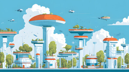 flat illustration of a utopian futuristic city