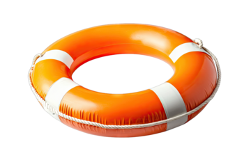 A Classic Orange And White Life Preserver With A White Rope Isolated On A Transparent Background