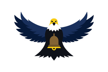 Bald eagle with outstretched wings and Liberty Bell vector art illustration
