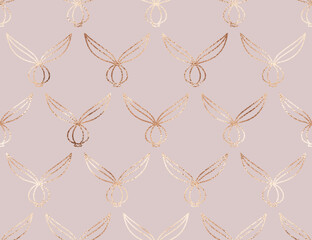 Art deco floral seamless pattern with gold berry ornament.