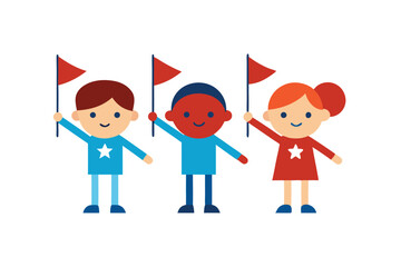 Patriotic children holding flags vector art illustration