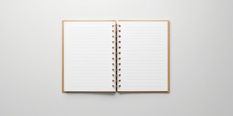 Open notebook with blank lined pages and a spiral binding, presented on a clean, minimal, and neutral-colored surface