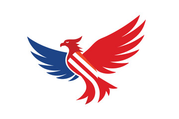 Phoenix bird raising wings with USA flag vector art illustration
